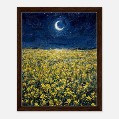 Moonlit Golden Wildflower Field Impressionist Art Print