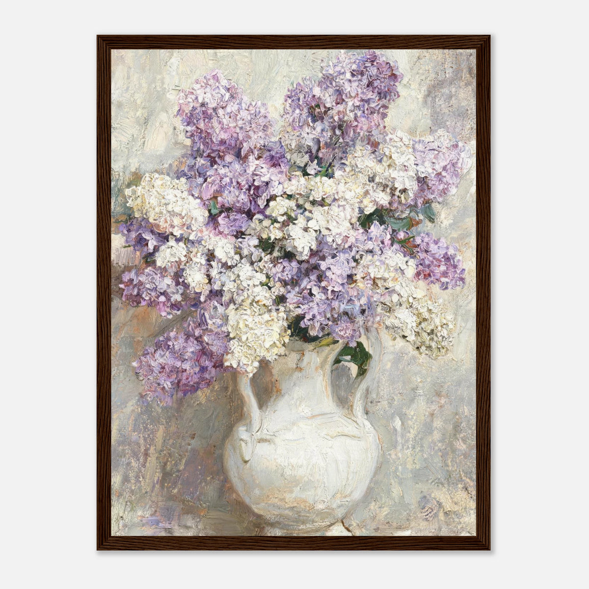 Lilac Blossoms in White Ceramic Vase Impressionist Art Print