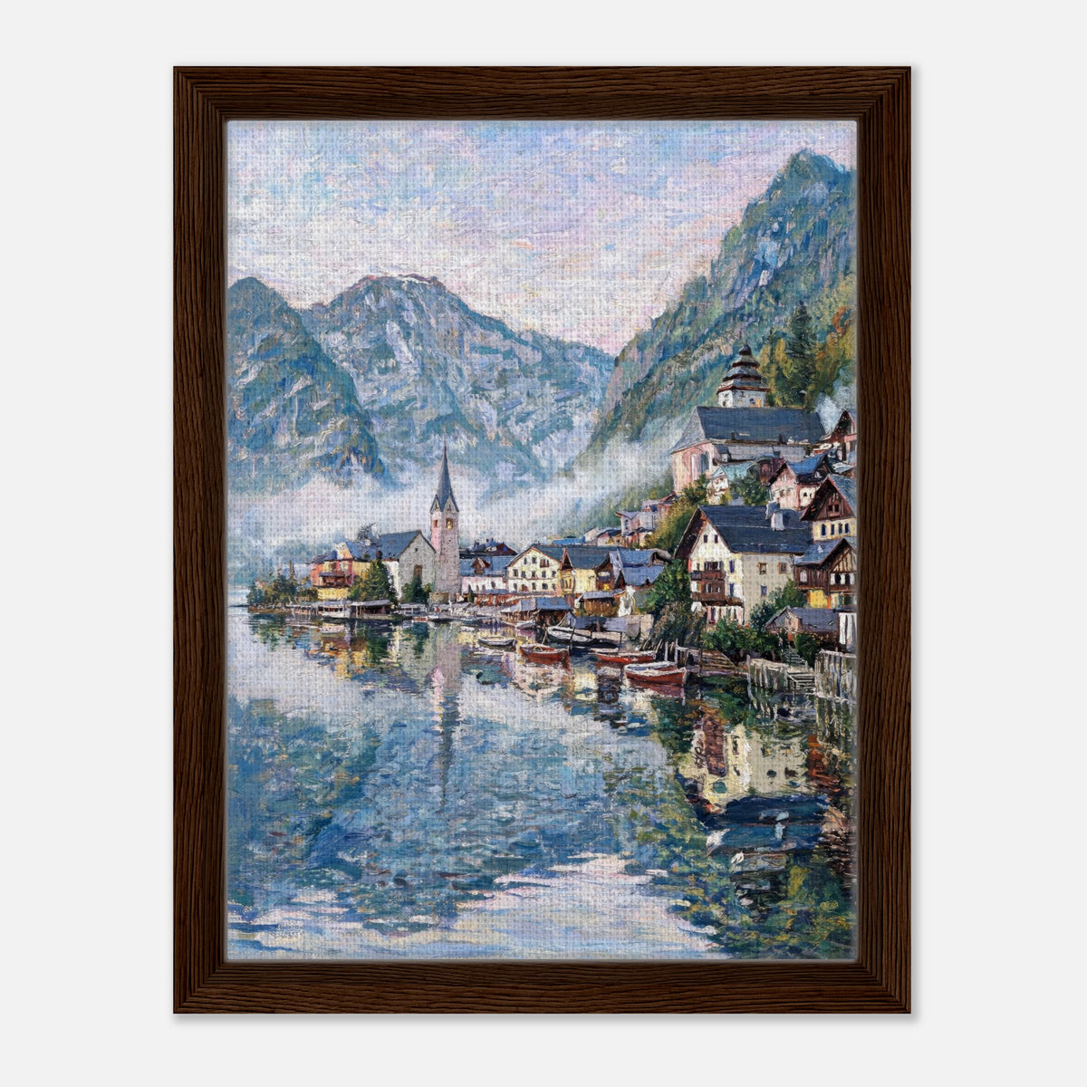 Alpine Lakeside Village Impressionist Art Print
