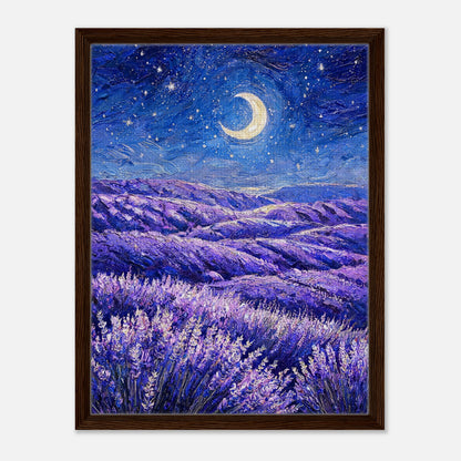Moonlit Lavender Field at Night Impressionist Art Print