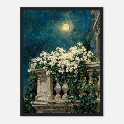 Moonlit White Blossoms Balcony Impressionist Art Print