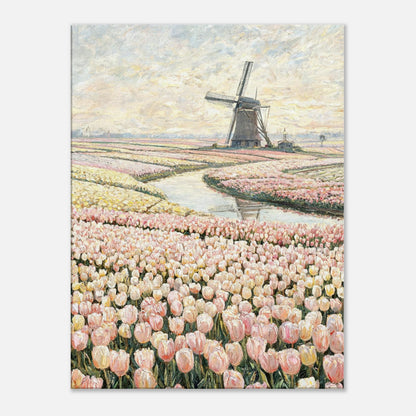 Dutch Tulip Fields & Windmill Impressionist Art Print