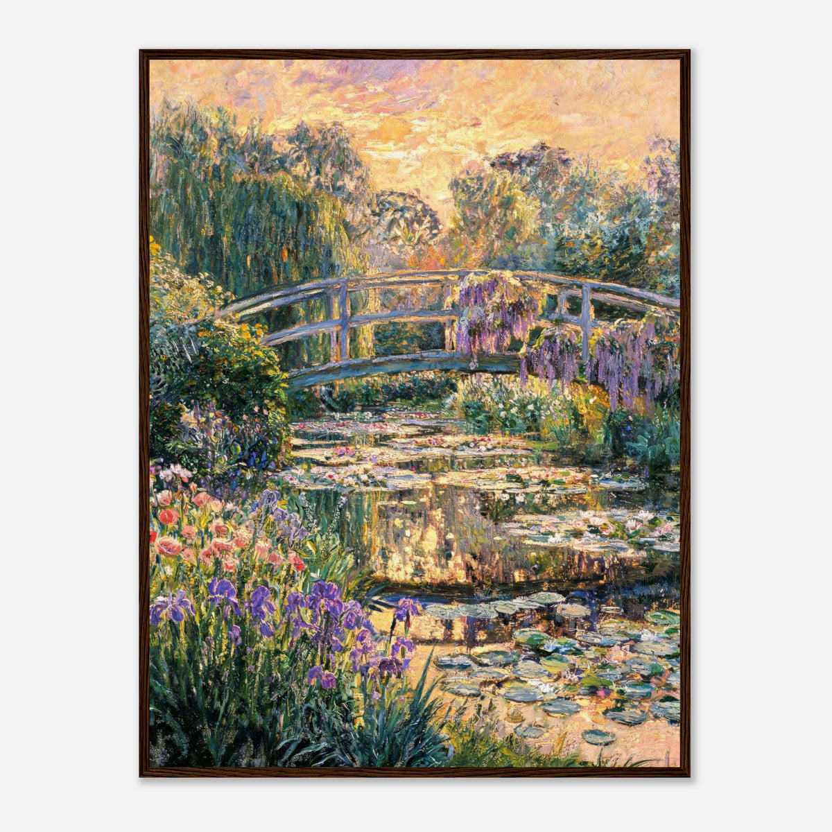 Golden Sunset Japanese Bridge Impressionist Art Print