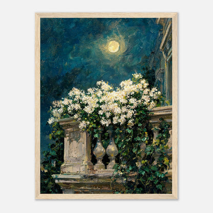 Moonlit White Blossoms Balcony Impressionist Art Print