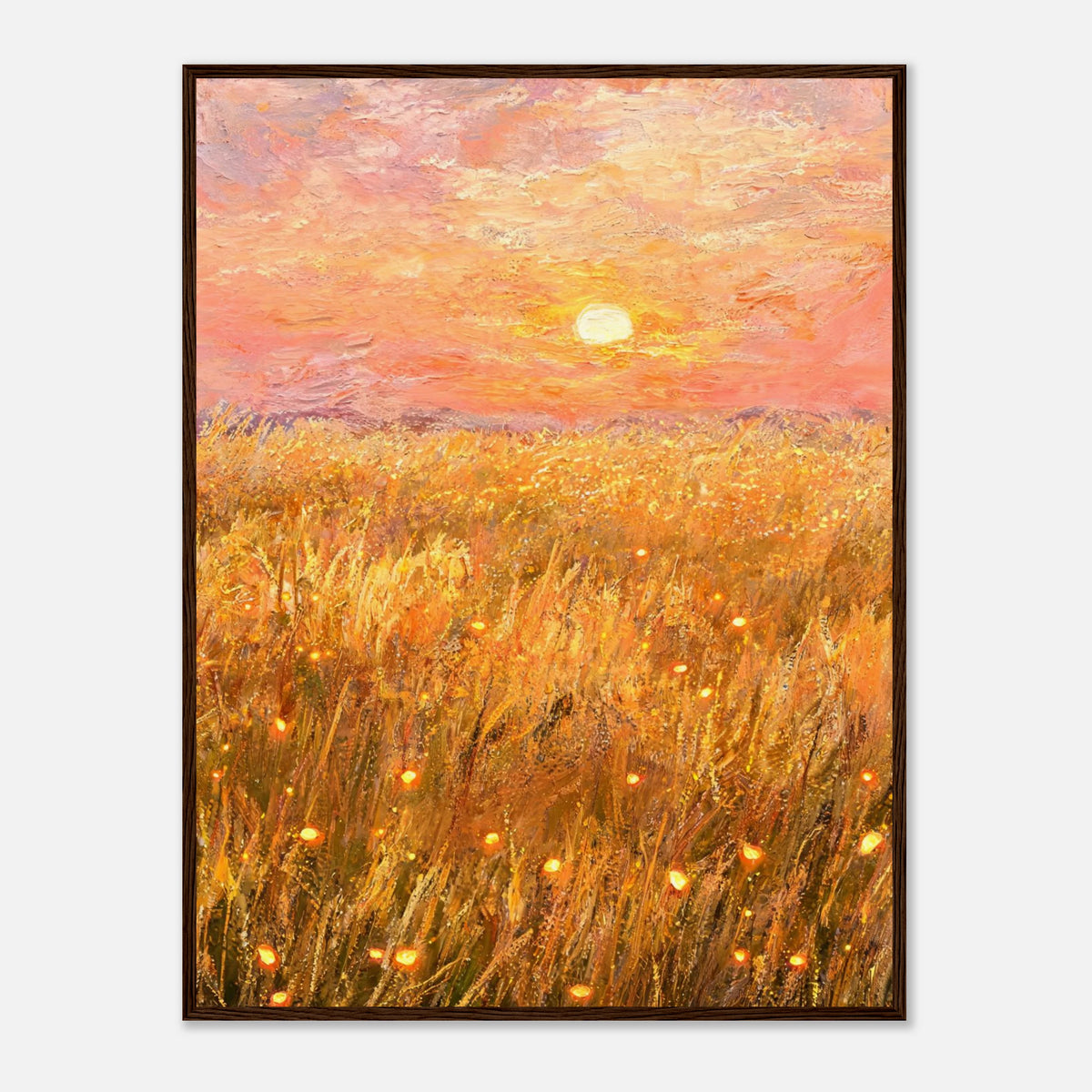 Golden Wheat Field at Sunset Impressionist Art Print