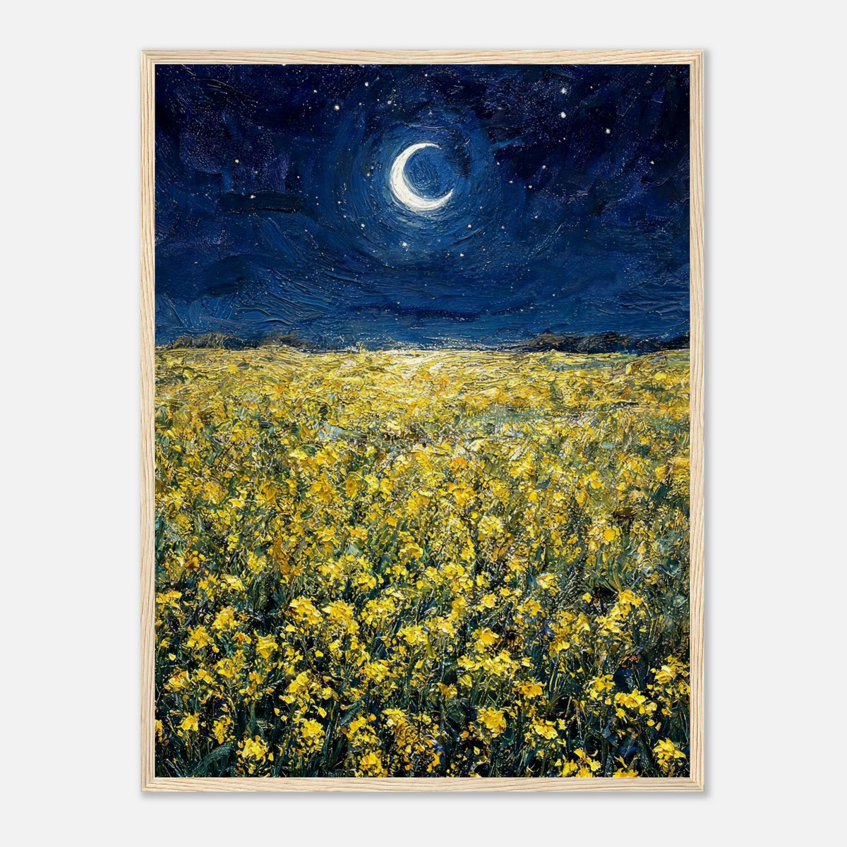 Moonlit Golden Wildflower Field Impressionist Art Print