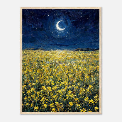 Moonlit Golden Wildflower Field Impressionist Art Print