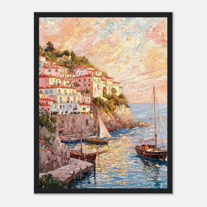 Amalfi Coast Sunset Village Impressionist Art Print