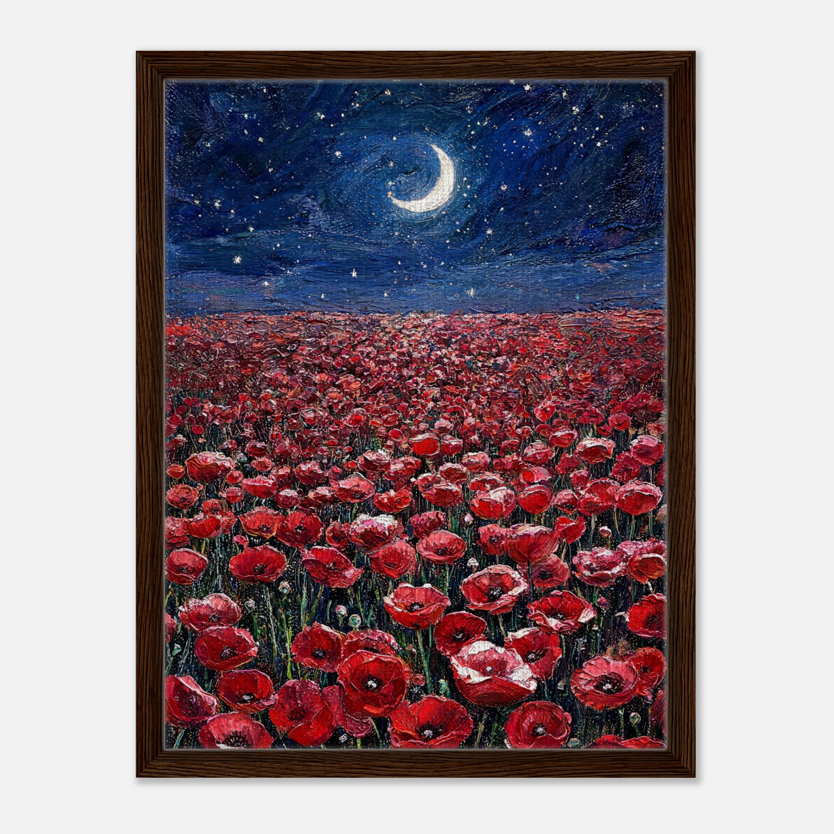 Moonlit Red Poppy Field Impressionist Art Print