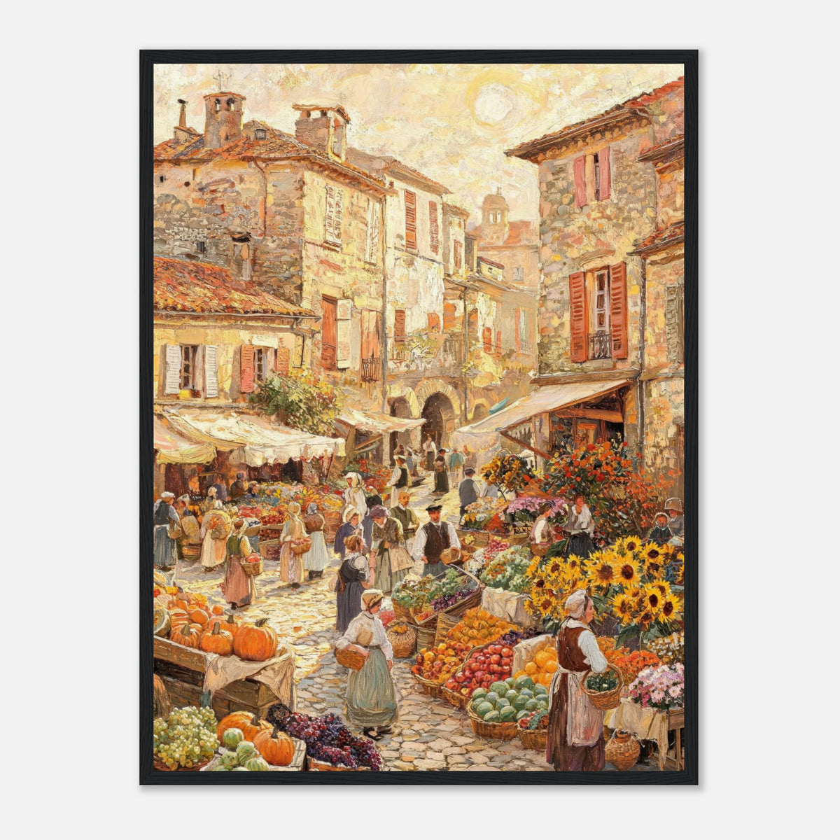 Autumn European Village Market Impressionist Art Print