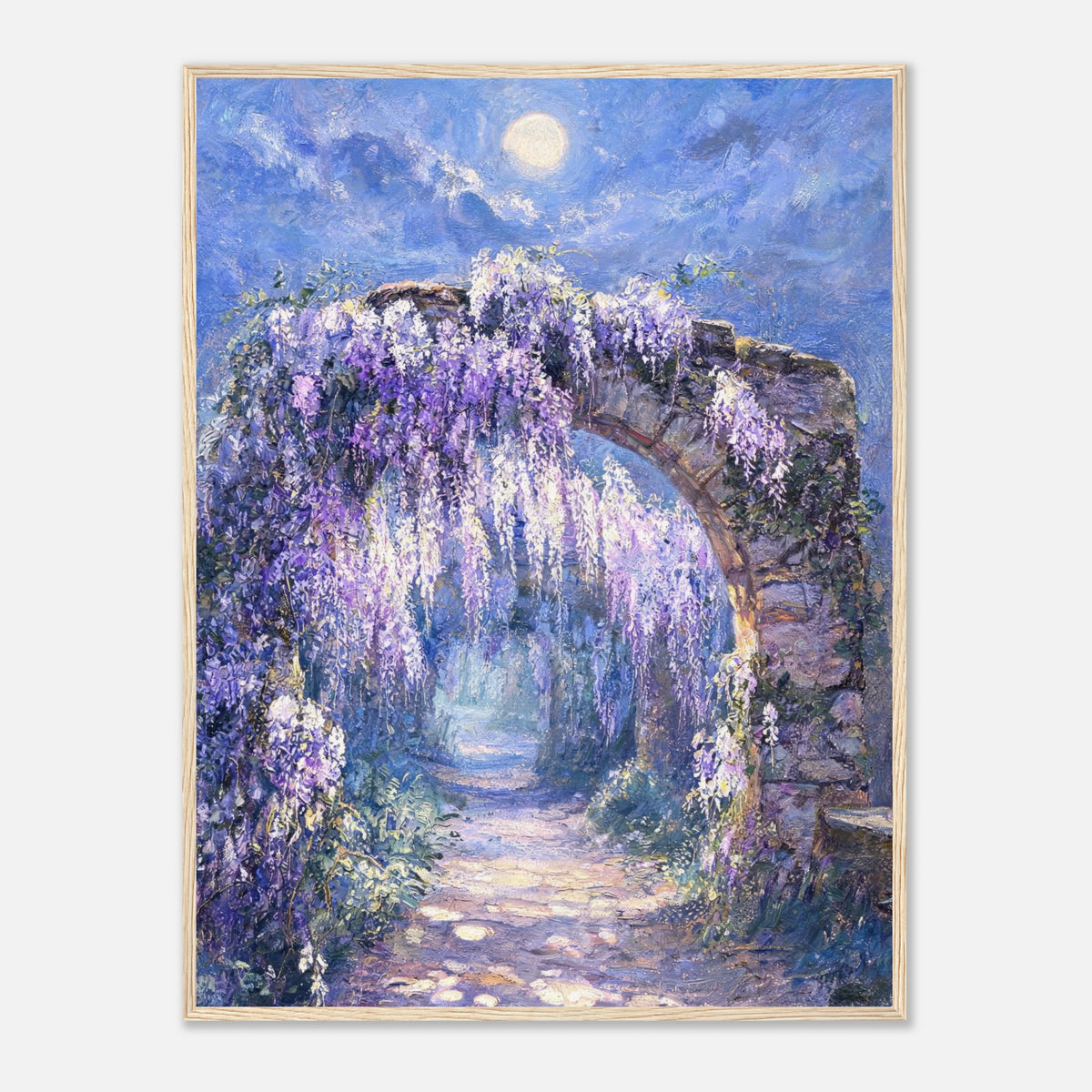 Moonlit Wisteria Stone Arch Impressionist Art Print