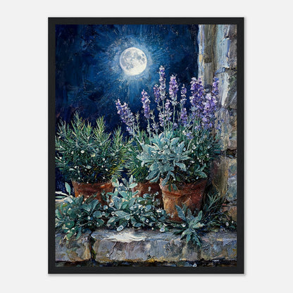 Moonlit Potted Lavender by Stone Window Impressionist Art Print