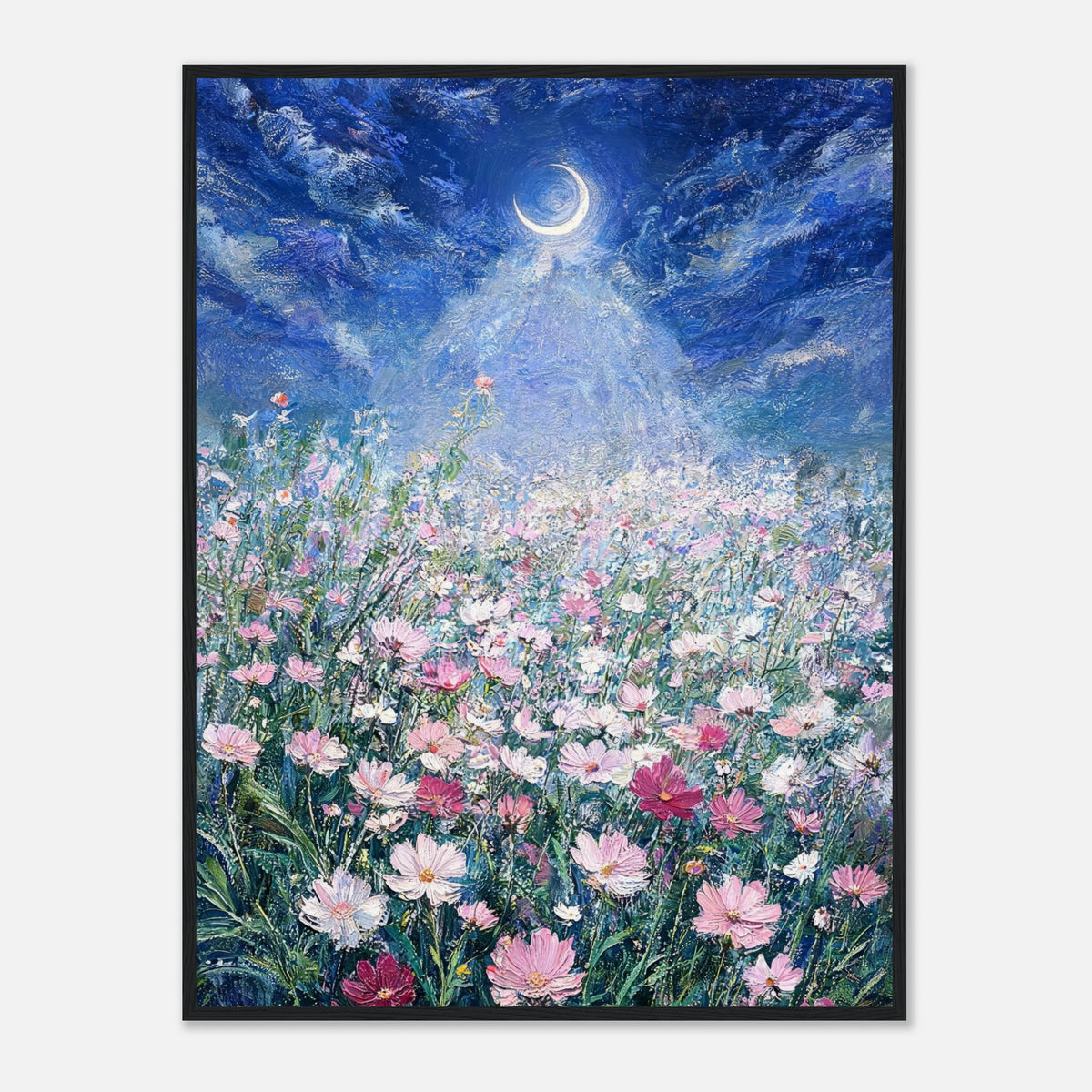 Moonlit Wild Cosmos Field Impressionist Art Print