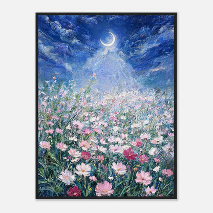 Moonlit Wild Cosmos Field Impressionist Art Print
