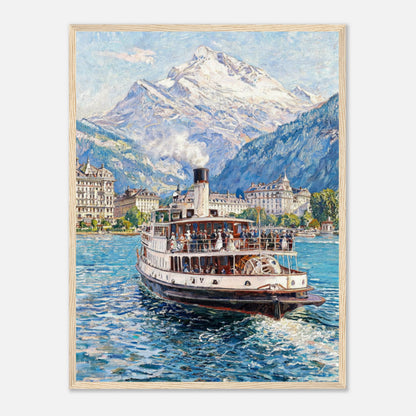Vintage Steamboat on Alpine Lake Impressionist Art Print