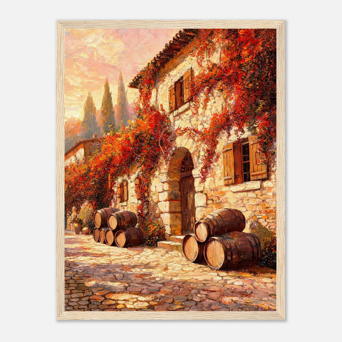 Autumn European Winery Wine Barrels Impressionist Art Print