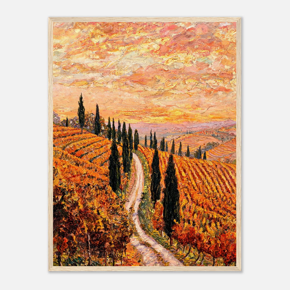 Tuscan Cypress Road Autumn Vineyard Impressionist Art Print