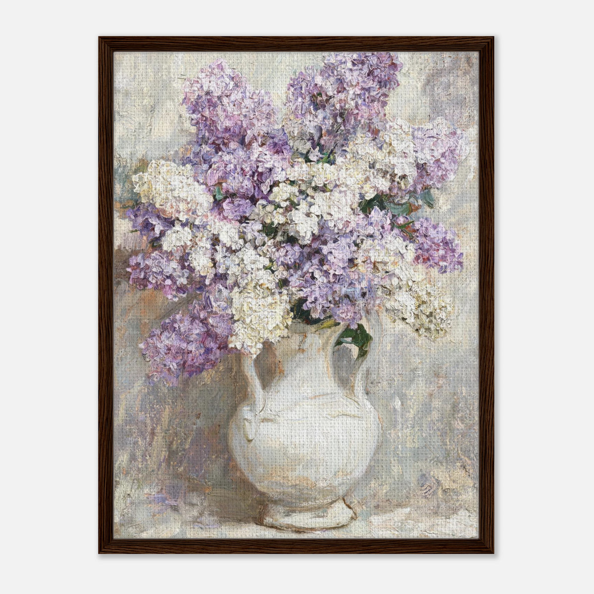 Lilac Blossoms in White Ceramic Vase Impressionist Art Print