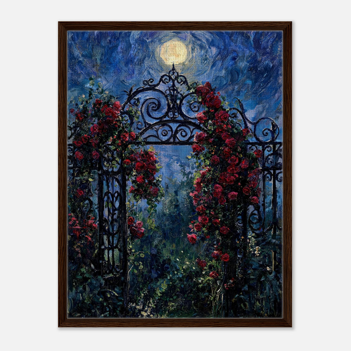 Moonlit Rose Arch Garden Impressionist Art Print