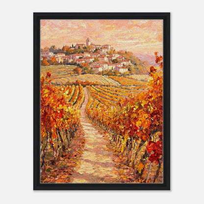 Autumn Vineyard Path Hilltop Village Impressionist Art Print