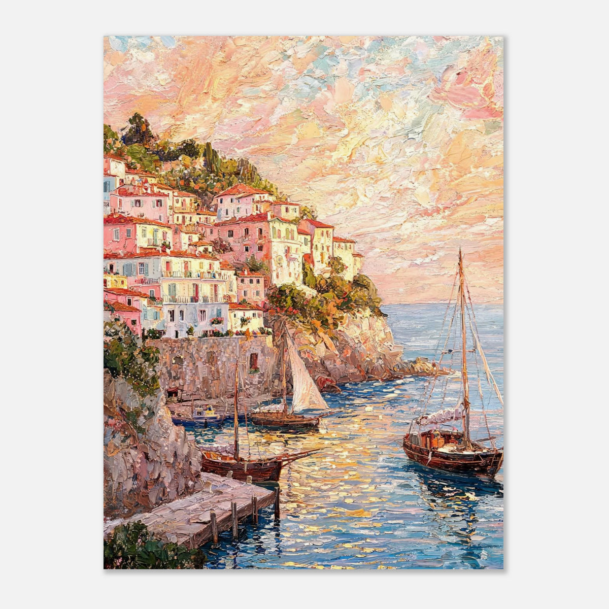 Amalfi Coast Sunset Village Impressionist Art Print