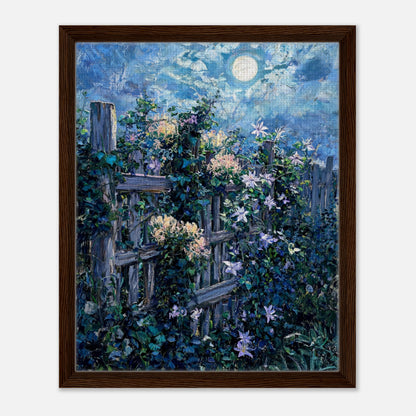 Moonlit Garden Fence Flowers Impressionist Art Print
