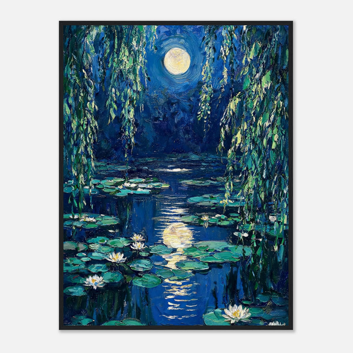 Moonlit Water Lilies Pond Impressionist Art Print