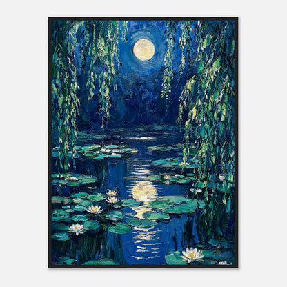 Moonlit Water Lilies Pond Impressionist Art Print