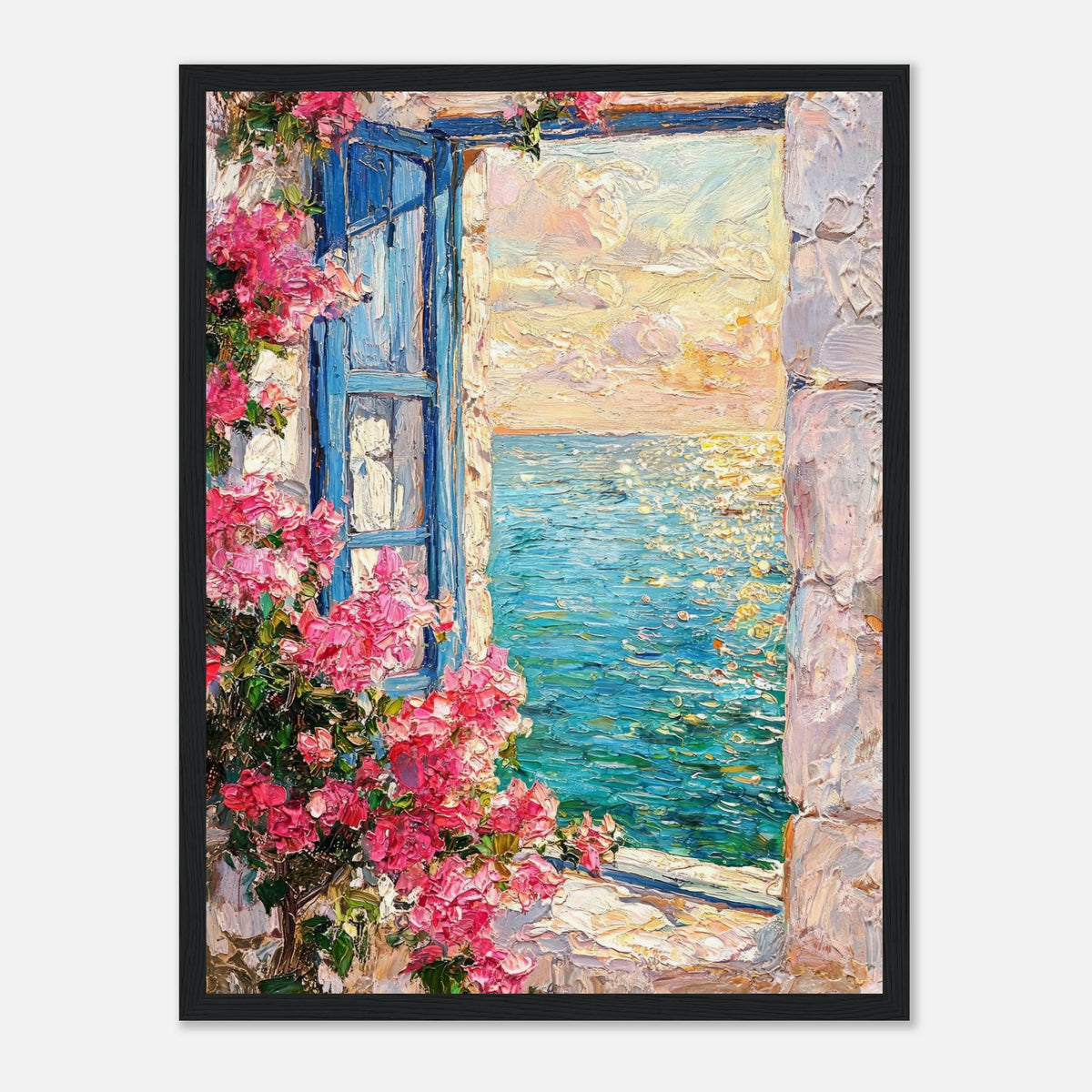 Mediterranean Sea Window Bougainvillea Impressionist Art Print