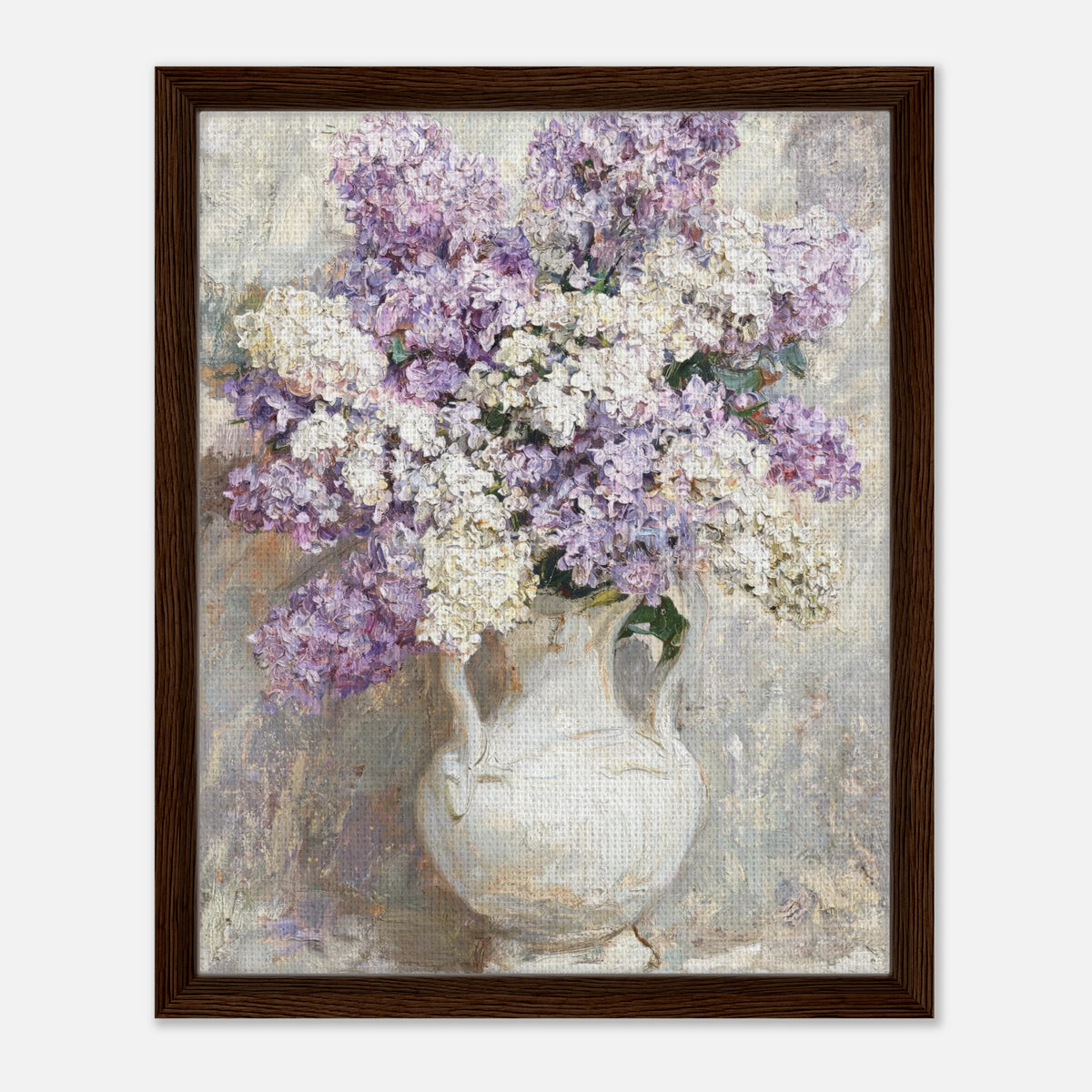 Lilac Blossoms in White Ceramic Vase Impressionist Art Print