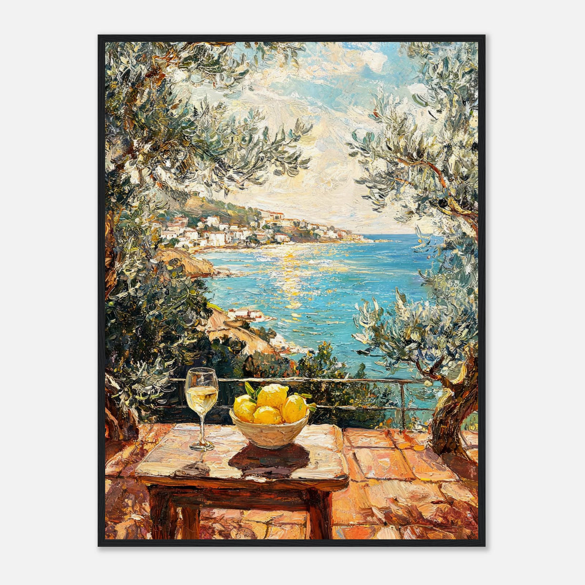Mediterranean Terrace Lemons Sea View Impressionist Art Print