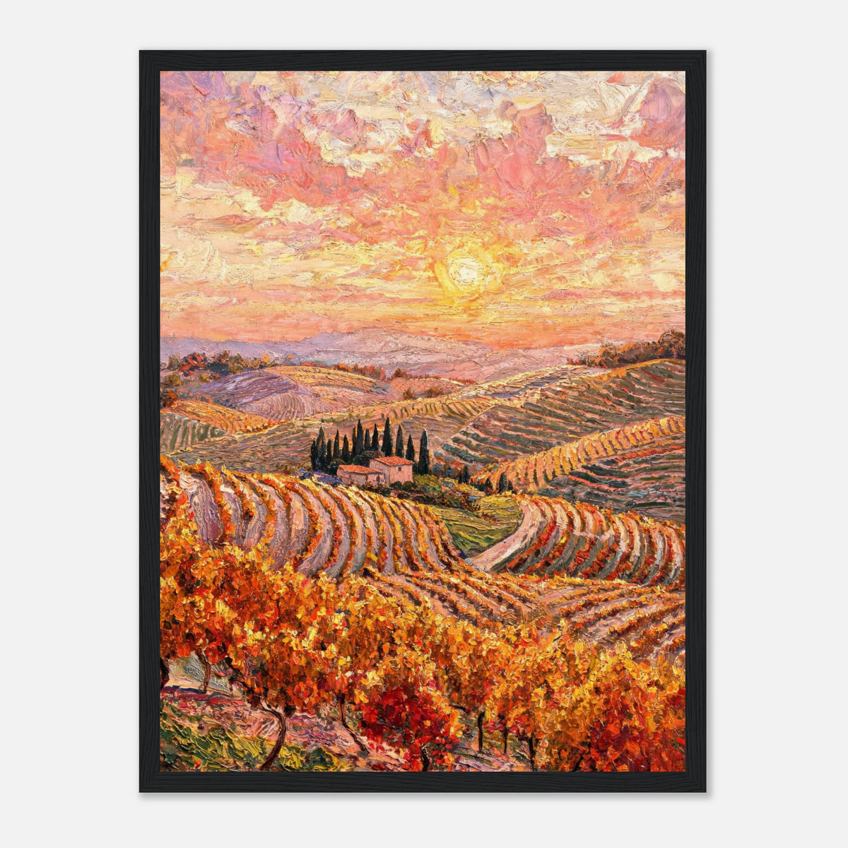 Tuscan Hills Autumn Sunset Vineyard Impressionist Art Print