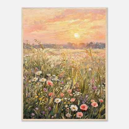 Golden Sunset Meadow & Wildflowers Impressionist Art Print