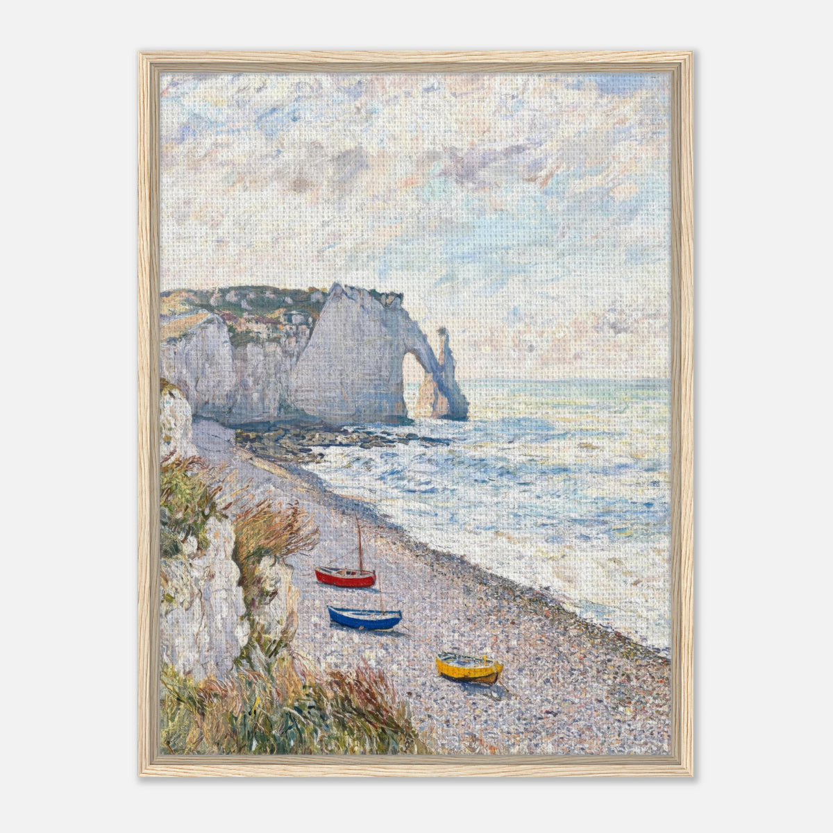 Coastal Cliff & Colorful Boats Impressionist Art Print