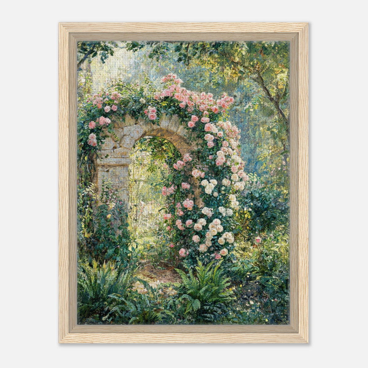 Rose-Covered Stone Arch & Sunlit Garden Impressionist Art Print