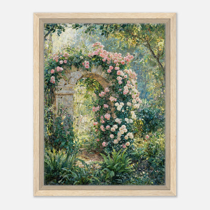 Rose-Covered Stone Arch & Sunlit Garden Impressionist Art Print