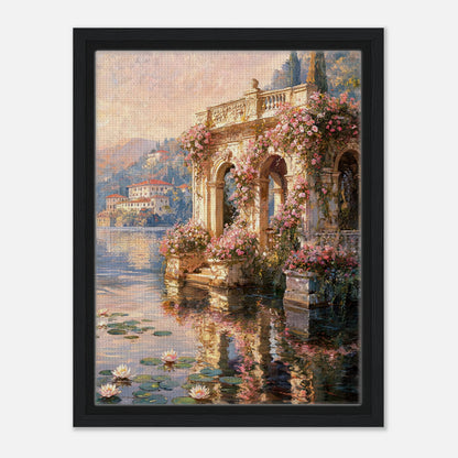 Sunlit Lakeside Villa & Roses Impressionist Art Print