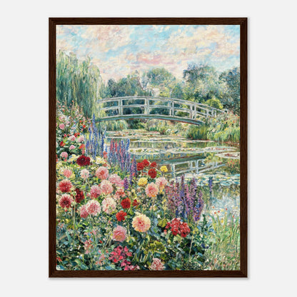 Blooming Summer Garden & Japanese Bridge Impressionist Art Print