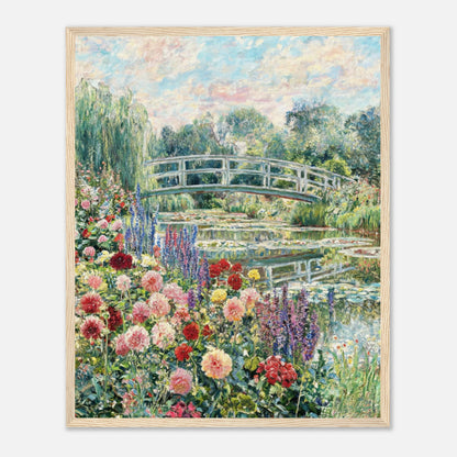 Blooming Summer Garden & Japanese Bridge Impressionist Art Print