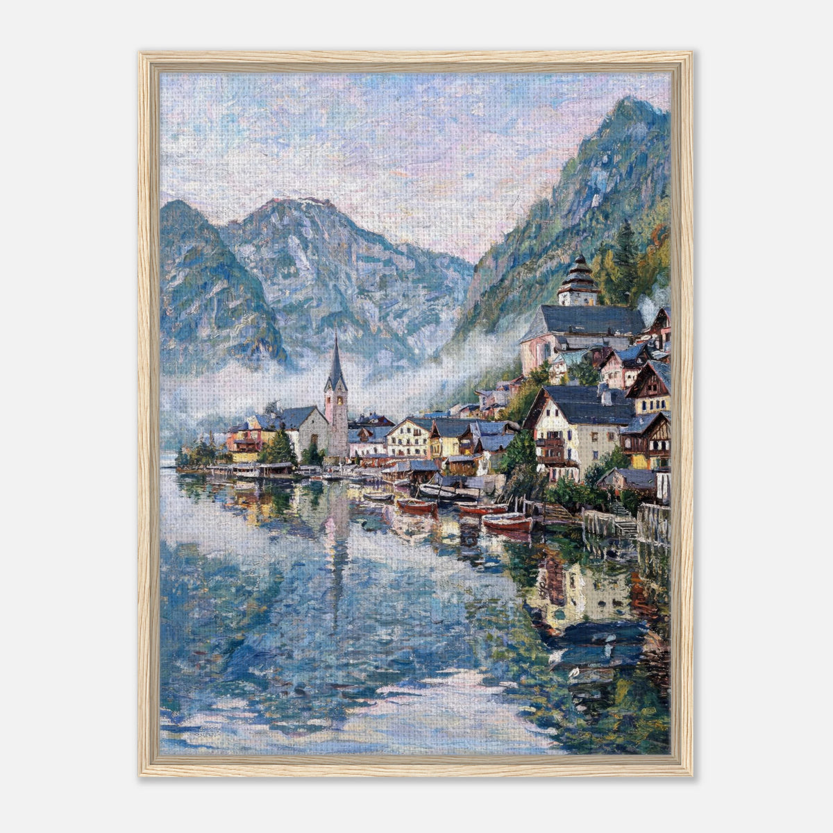 Alpine Lakeside Village Impressionist Art Print