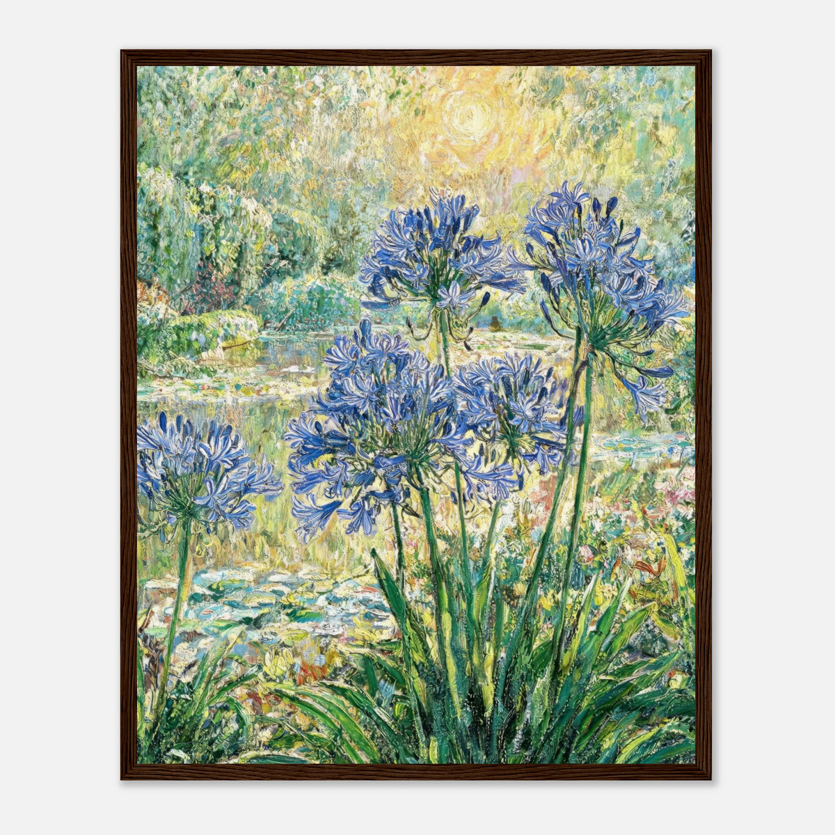 Blue Agapanthus & Sunlit Garden Impressionist Art Print