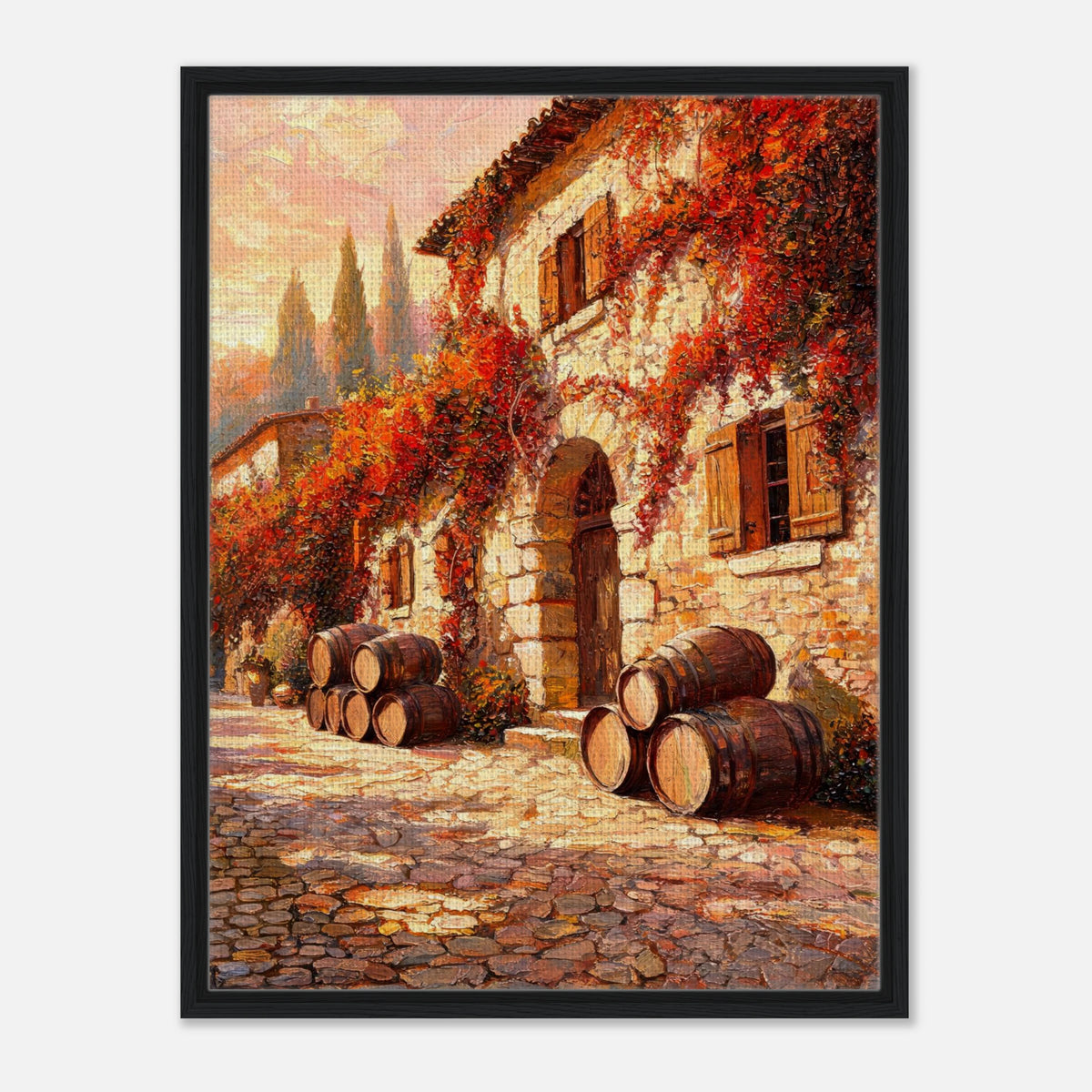 Autumn European Winery Wine Barrels Impressionist Art Print