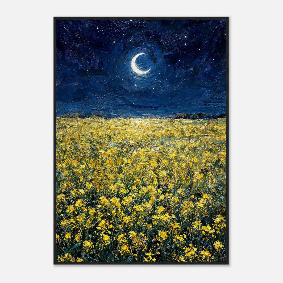 Moonlit Golden Wildflower Field Impressionist Art Print