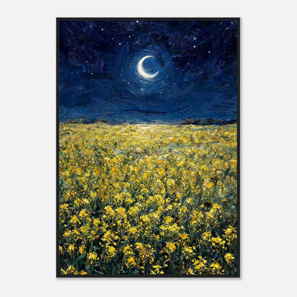 Moonlit Golden Wildflower Field Impressionist Art Print
