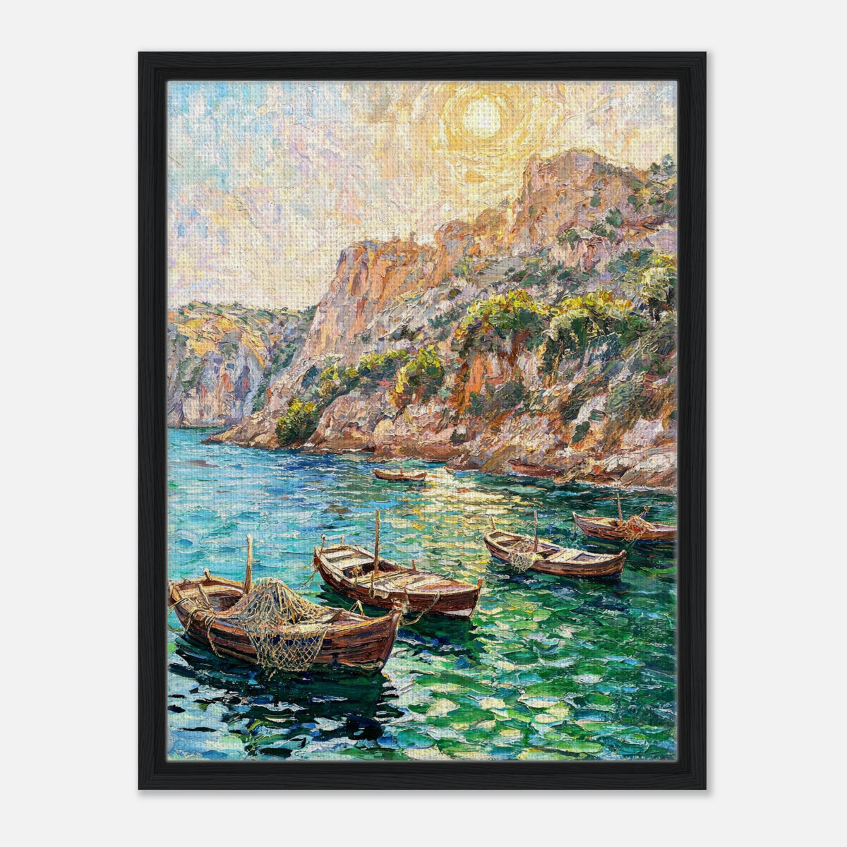 Mediterranean Coastal Cove Fishing Boats Impressionist Art Print