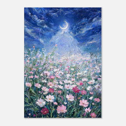 Moonlit Wild Cosmos Field Impressionist Art Print