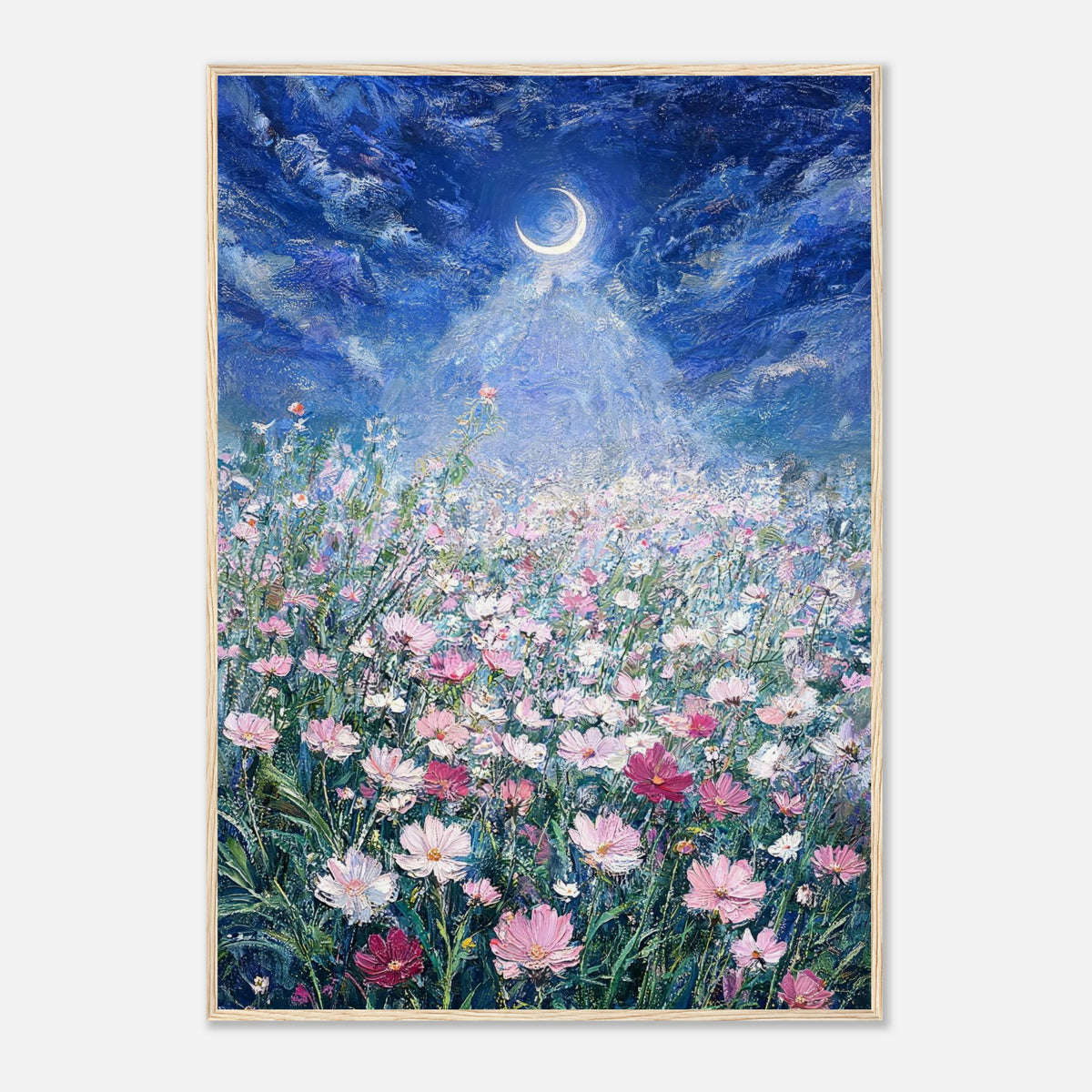 Moonlit Wild Cosmos Field Impressionist Art Print