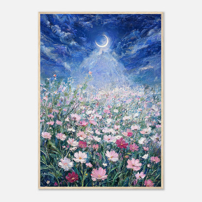 Moonlit Wild Cosmos Field Impressionist Art Print