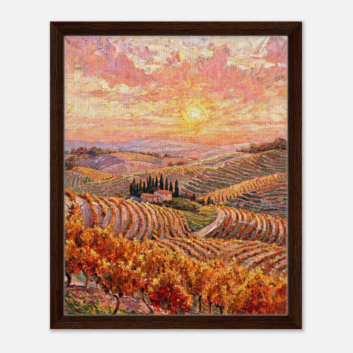 Tuscan Hills Autumn Sunset Vineyard Impressionist Art Print