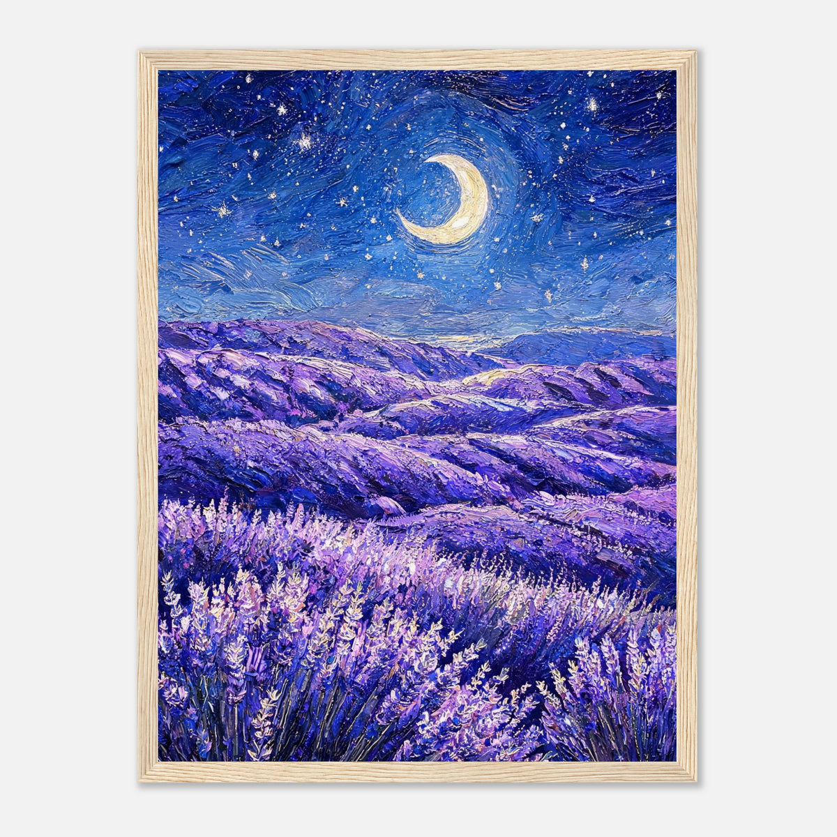 Moonlit Lavender Field at Night Impressionist Art Print